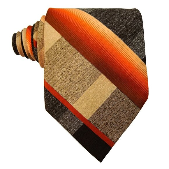 Vintage 1970s Tie Orange Brown Plaid Very Wide Boho Hippie Trevira - Picture 2 of 4